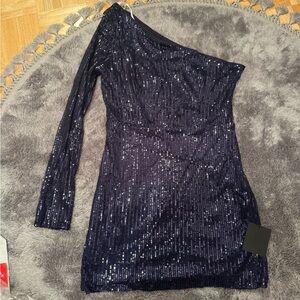 Navy sequins one shoulder dress